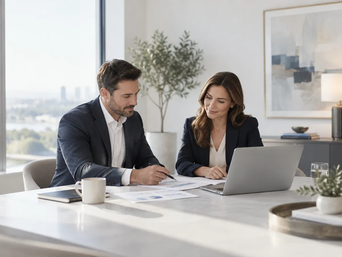 Finance professionals reviewing client work